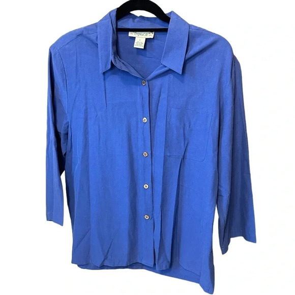 Tropical Al Silk Button Down Shirt NWT Blue Women’s Size Large Long Sleeve - Picture 1 of 8